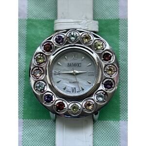 Badavici Multicolored Stone Bezel Silver Tone Women’s Quartz Watch MOP Dial